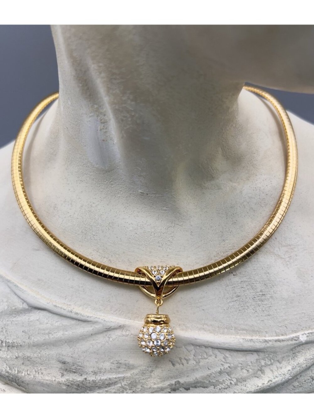 Swarovski Gold Plated Omega Necklace Crystal Encrusted Ball Pendant
